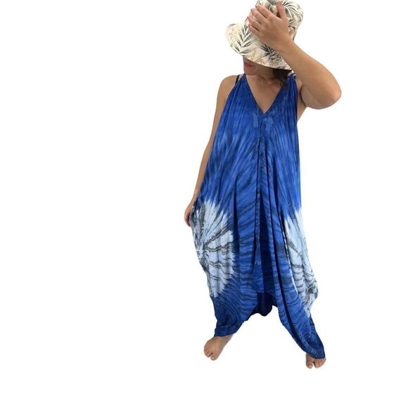 The Pō`alima Romper V-Neck Shoulder Tie Romper Boho Gypsy Overall Wide Leg Cove - Picture 12 of 12